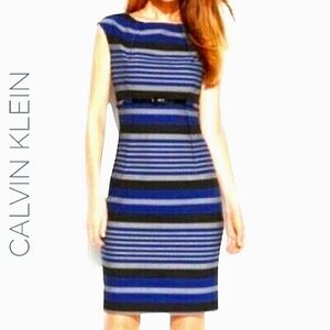 Calvin Klein Blue Striped Sheath Dress